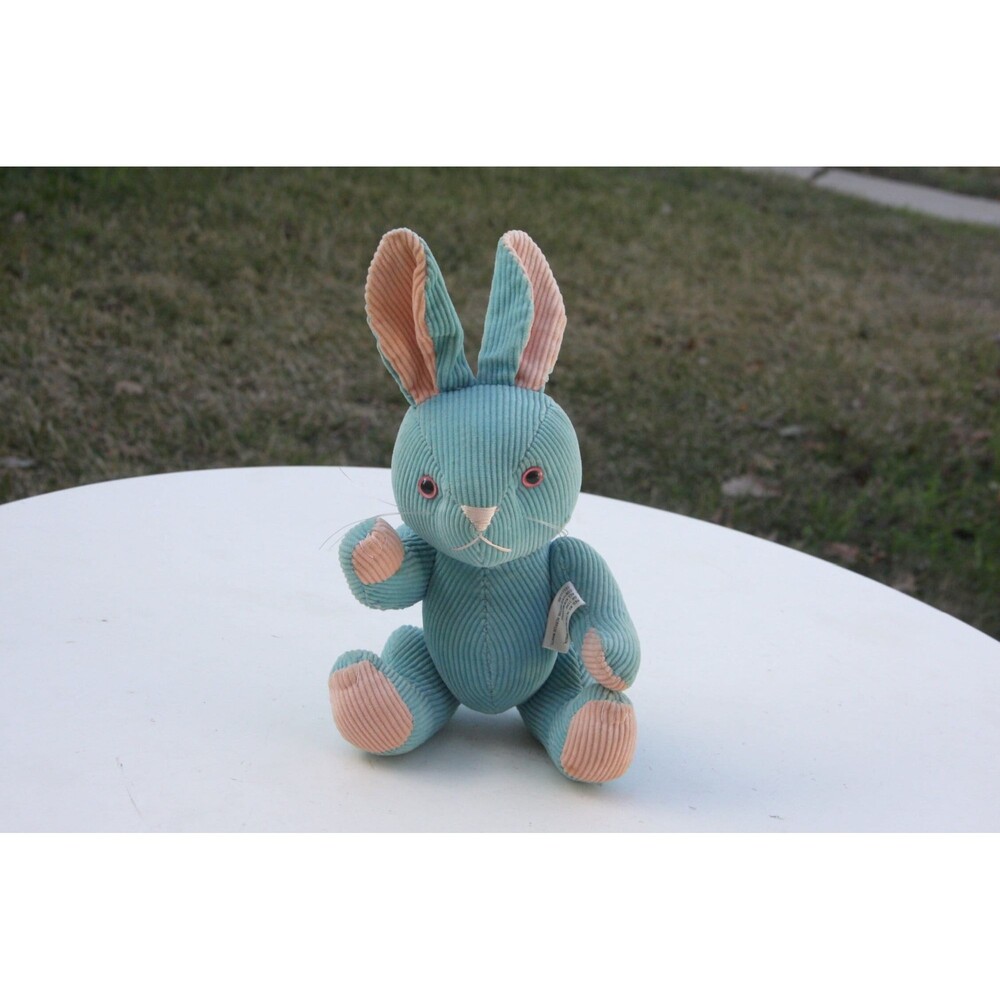 Blue and Pink Plush Bunny Rabbit, Jointed Arms and Legs, Made in 1985